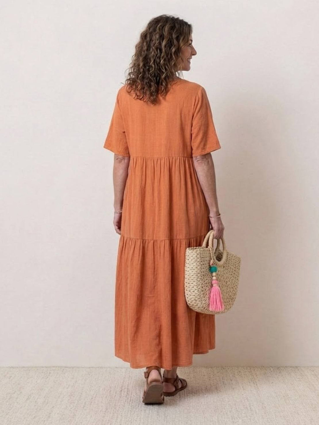 Boho Maxi Dress V-Neck Tiered Short Sleeve