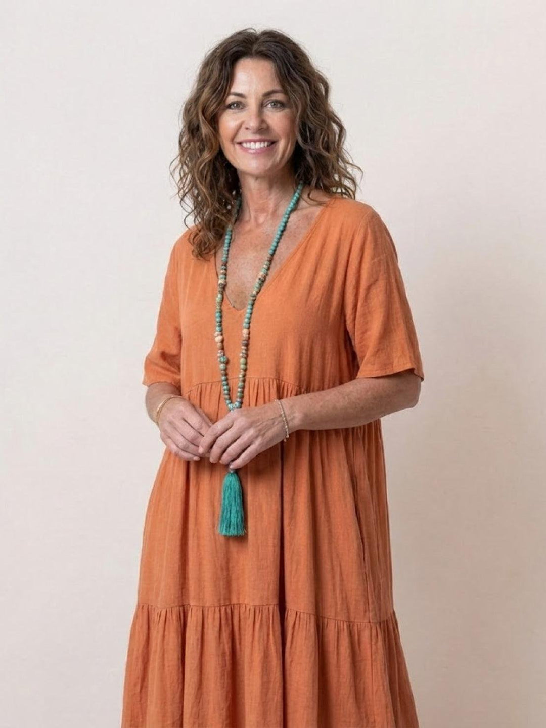 Boho Maxi Dress V-Neck Tiered Short Sleeve