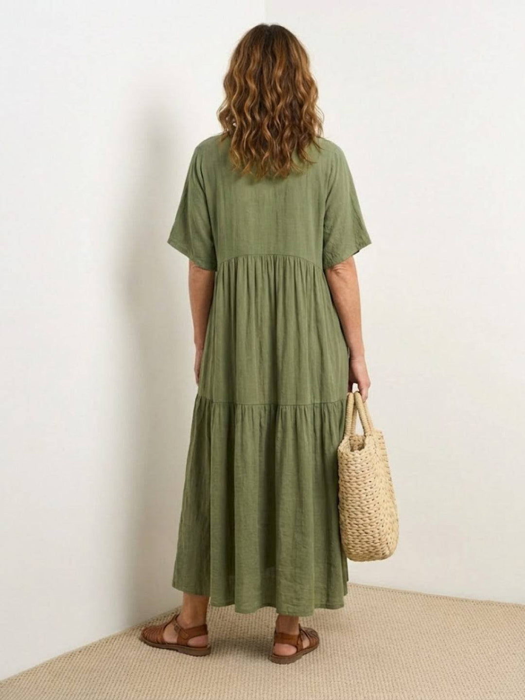 Boho Maxi Dress V-Neck Tiered Short Sleeve