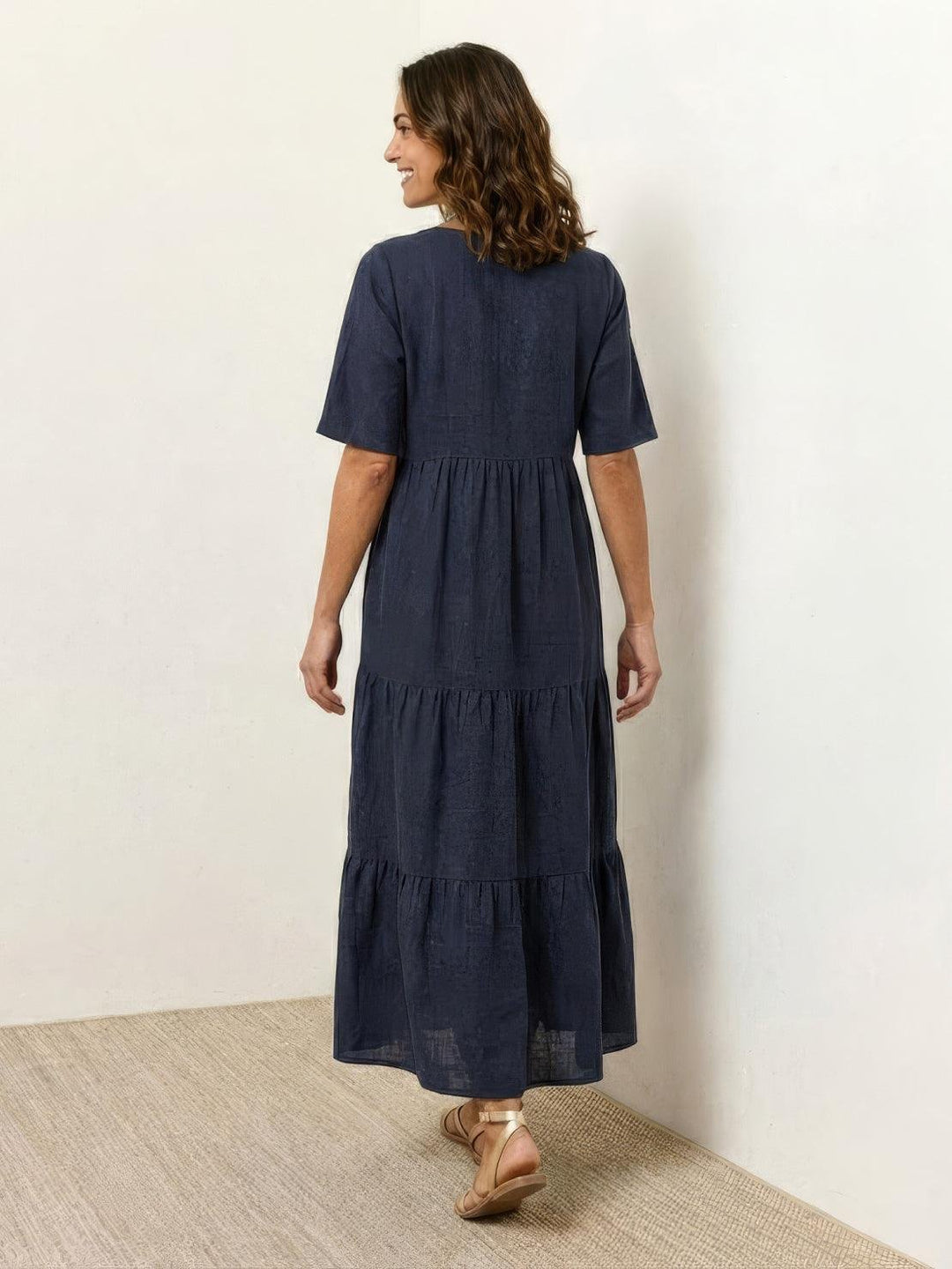 Boho Maxi Dress V-Neck Tiered Short Sleeve