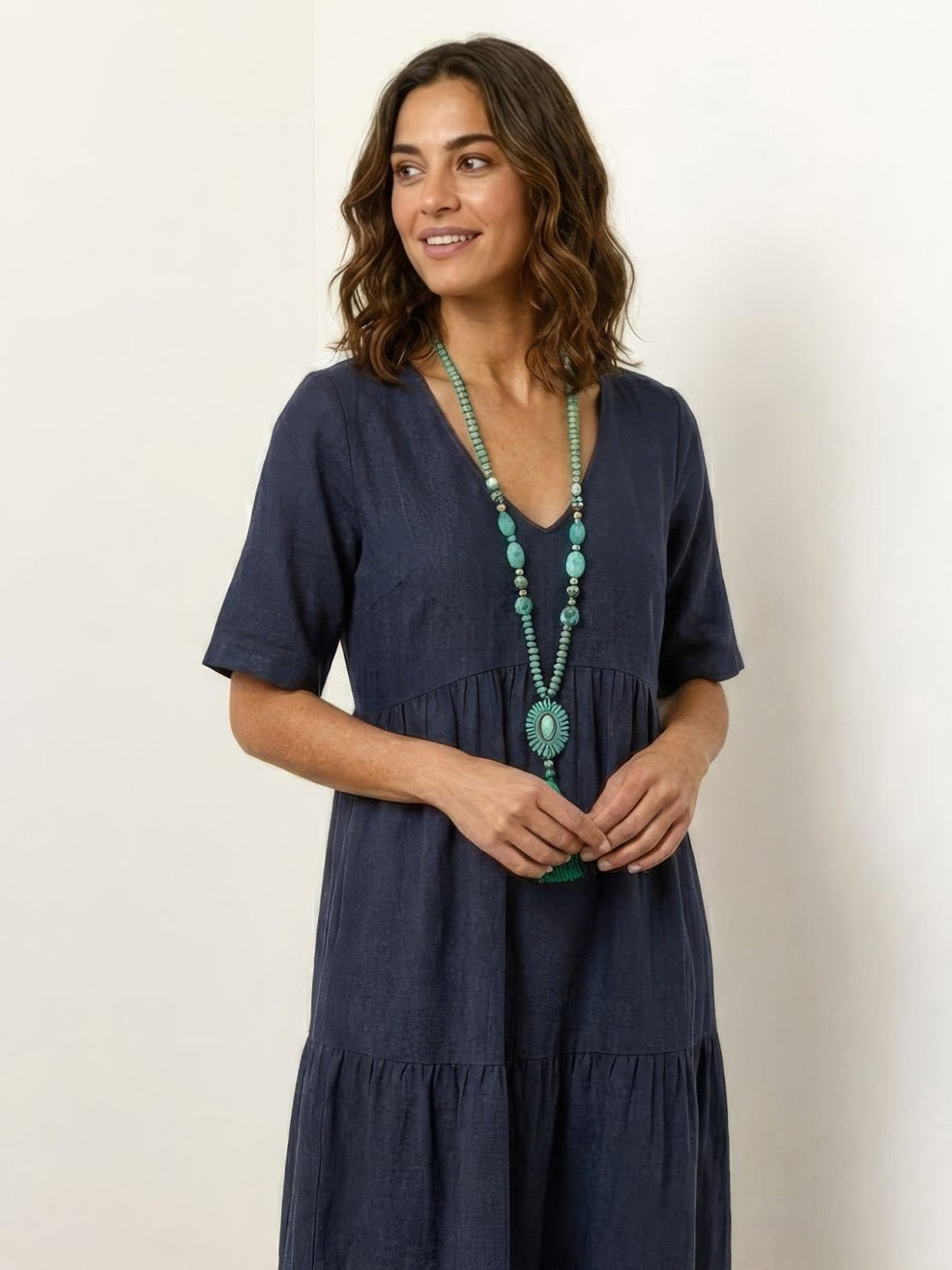 Boho Maxi Dress V-Neck Tiered Short Sleeve