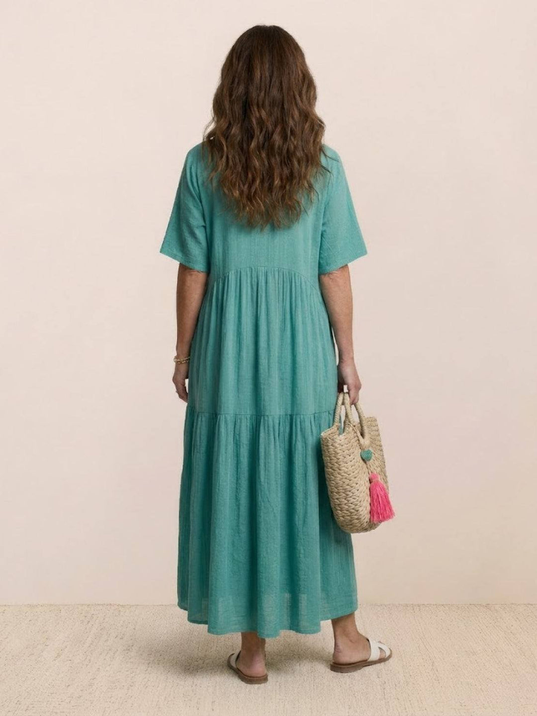 Boho Maxi Dress V-Neck Tiered Short Sleeve