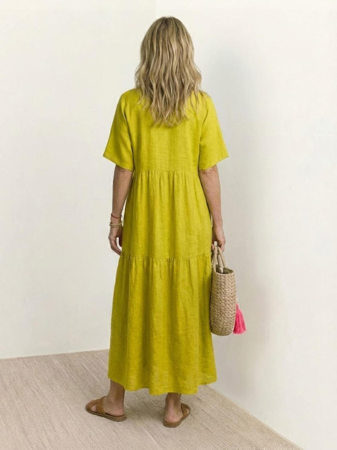 Boho Maxi Dress V-Neck Tiered Short Sleeve