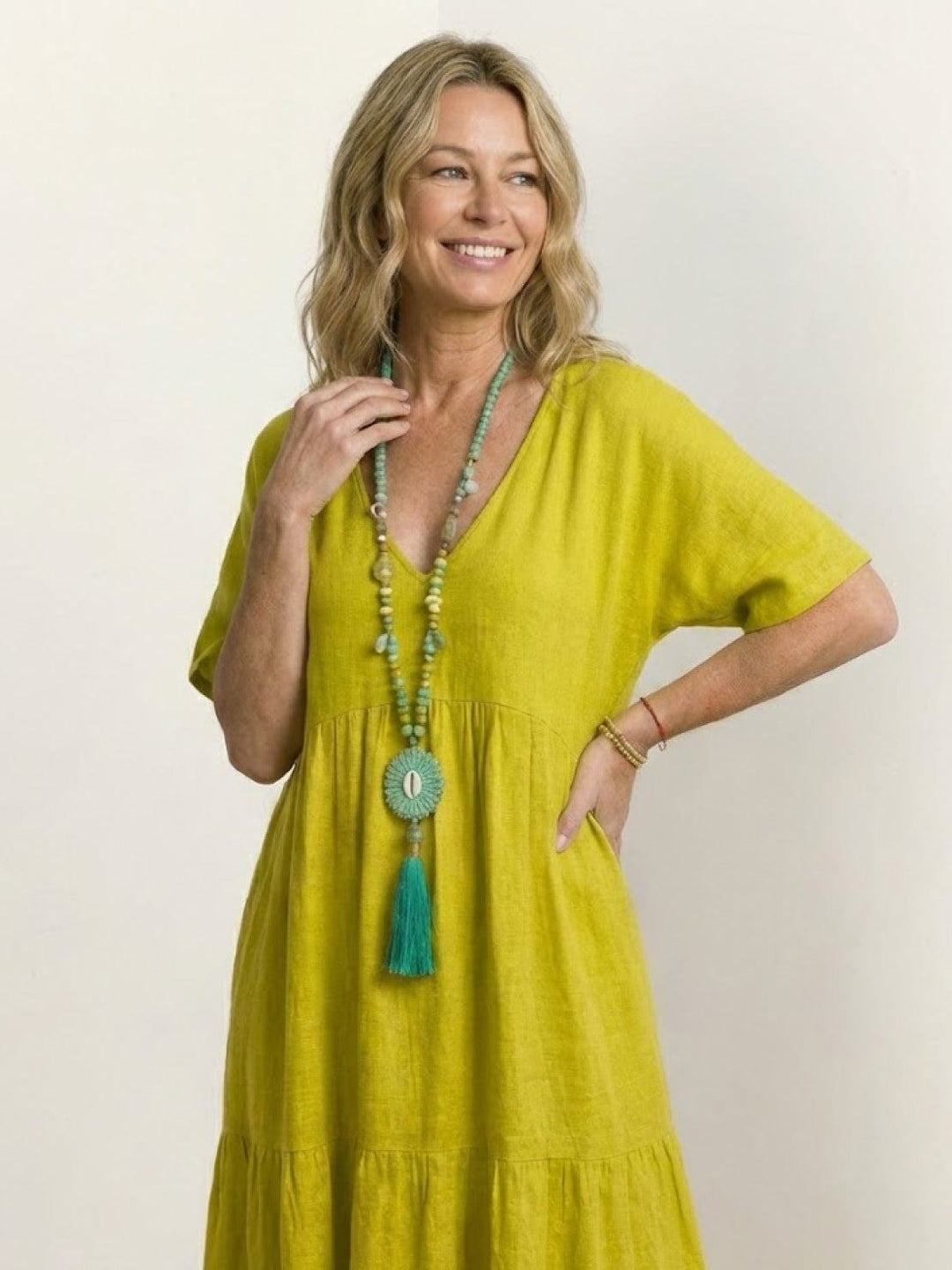 Boho Maxi Dress V-Neck Tiered Short Sleeve