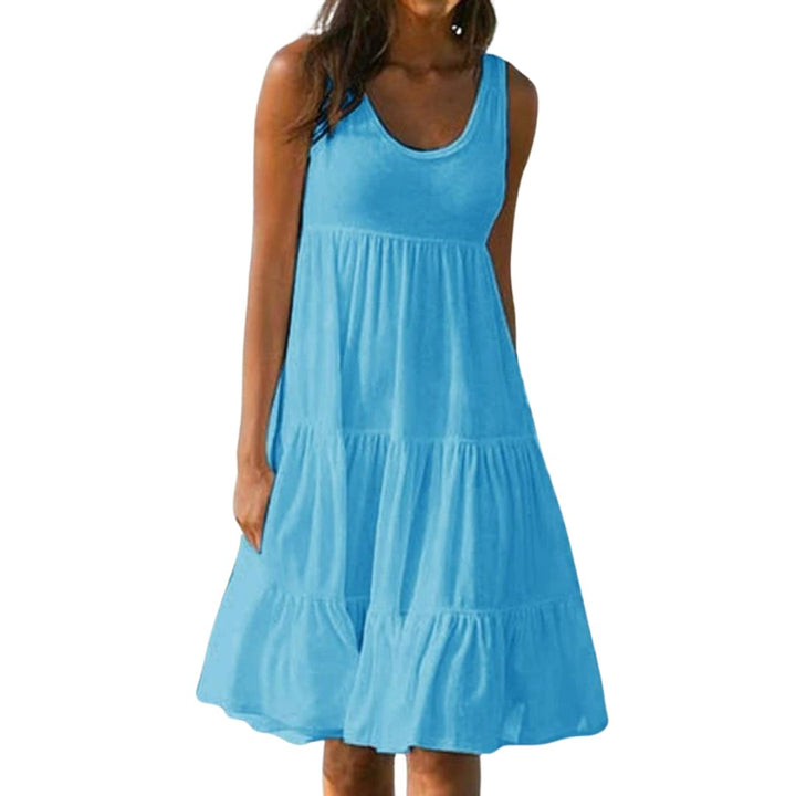 Boho Tiered Midi Dress Sleeveless Summer Ruffle - Light Blue
