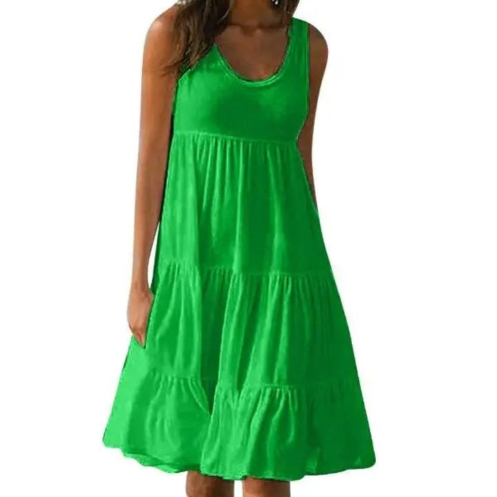 Boho Tiered Midi Dress Sleeveless Summer Ruffle - Green