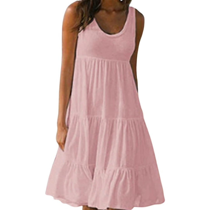 Boho Tiered Midi Dress Sleeveless Summer Ruffle - Pink