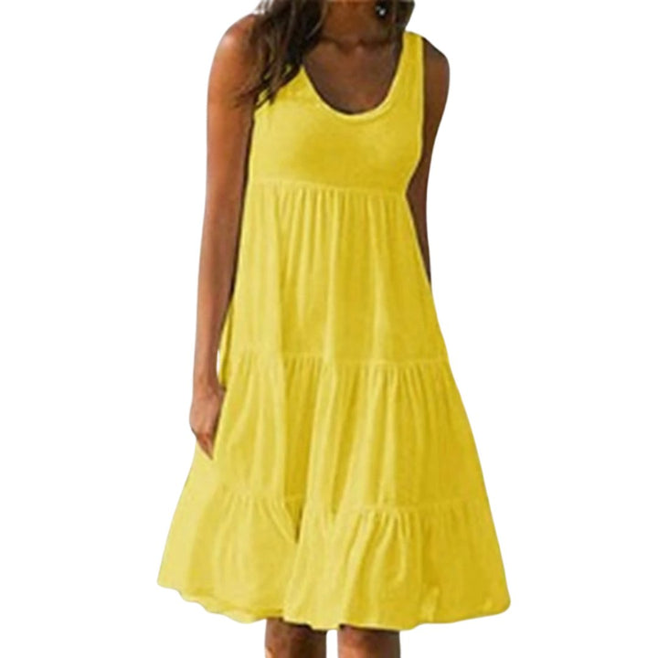 Boho Tiered Midi Dress Sleeveless Summer Ruffle - Yellow