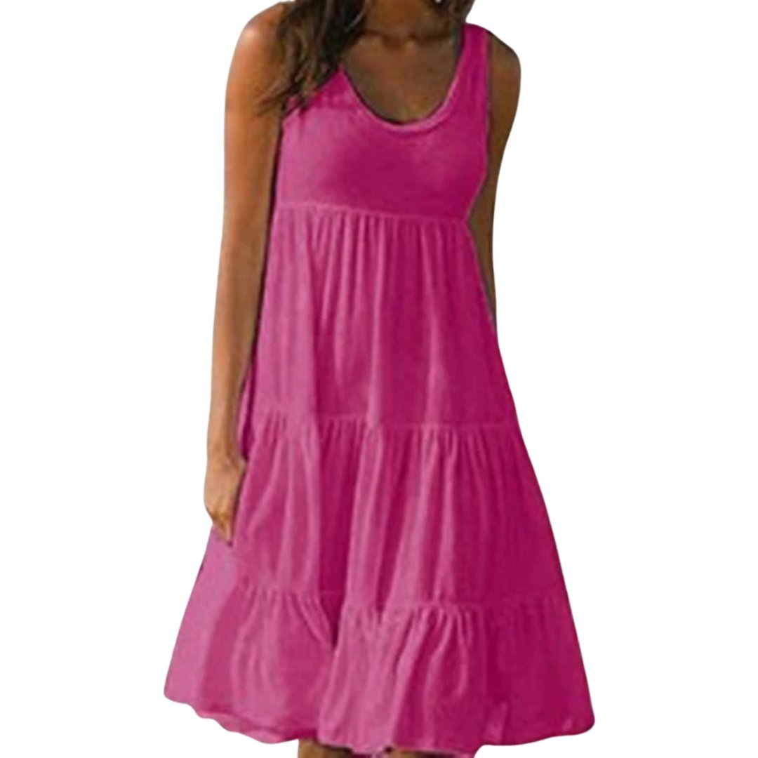Boho Tiered Midi Dress Sleeveless Summer Ruffle - Rose Red