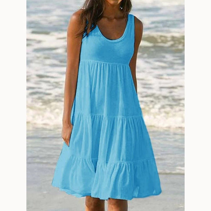 Boho Tiered Midi Dress Sleeveless Summer Ruffle