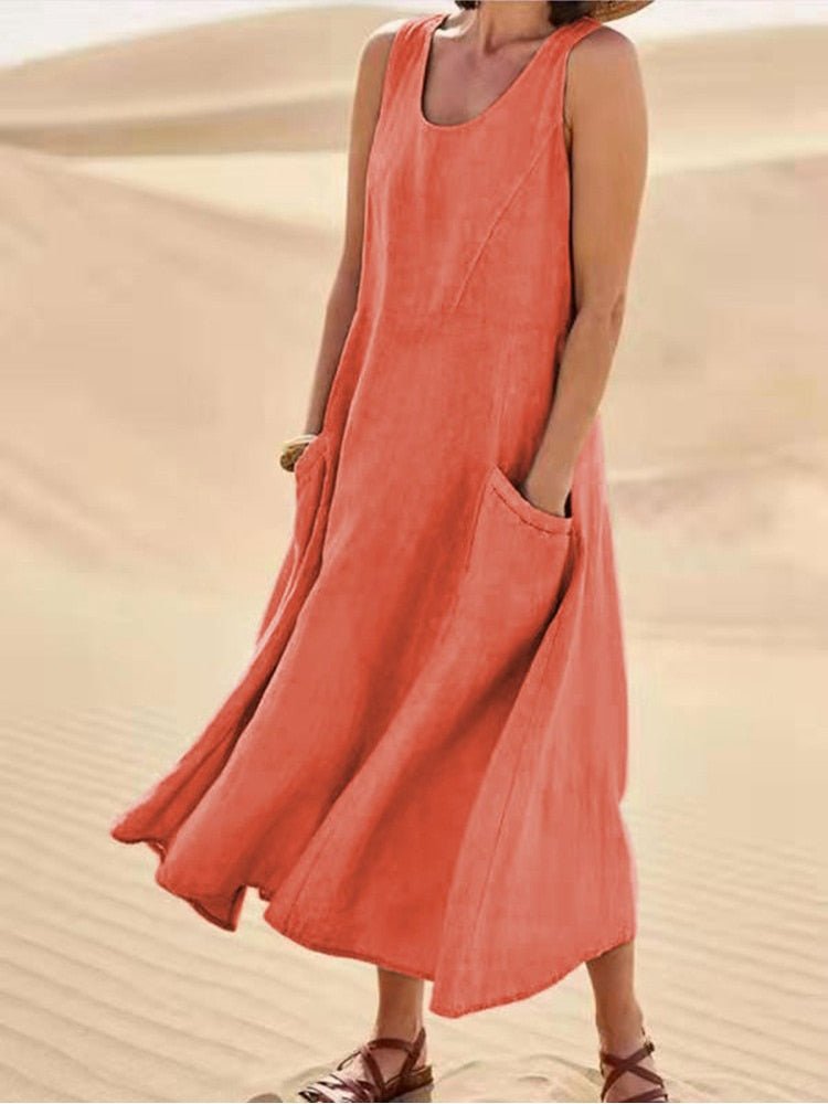 Hannah | Women's Sleeveless Pocket Maxi Casual Dress
