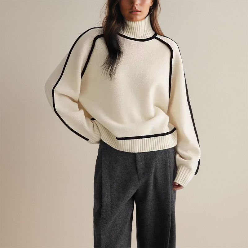 Charlotte | Women’s Ribbed Turtleneck Sweater with Side Stripes
