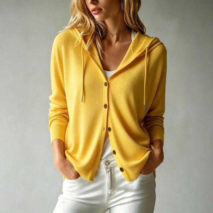 Evelyn | Women's Hooded Button-Front Ribbed Knit Cardigan