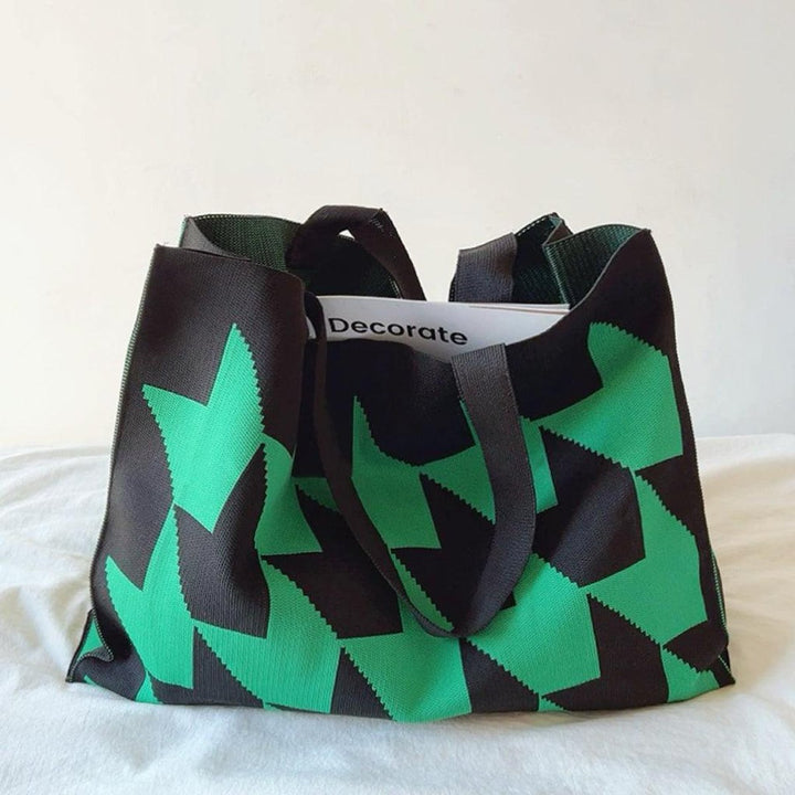 Graphic Print Oversized Canvas Tote Bag Beige Pink - Green