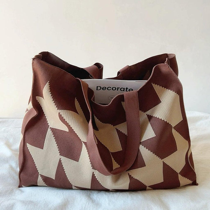 Graphic Print Oversized Canvas Tote Bag Beige Pink - Brown