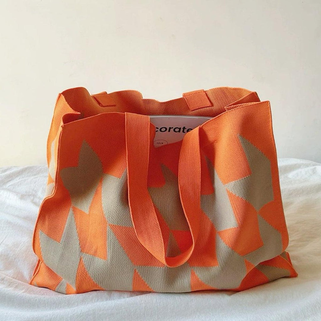 Graphic Print Oversized Canvas Tote Bag Beige Pink - Orange