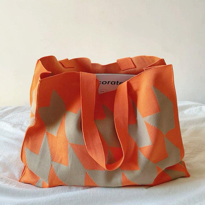 Graphic Print Oversized Canvas Tote Bag Beige Pink - Orange