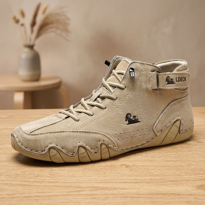 Men's AquaSteady Waterproof Orthopedic High-Top Leather Sneakers - Beige
