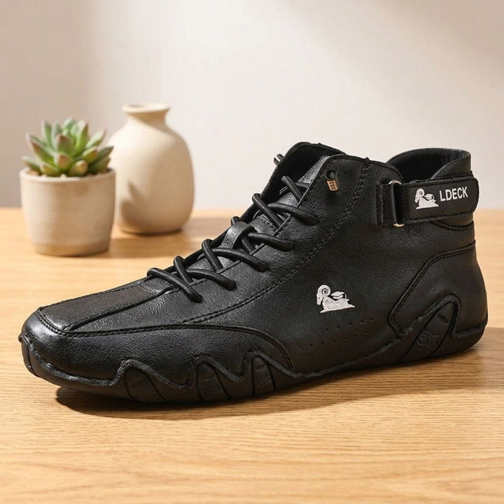 Men's AquaSteady Waterproof Orthopedic High-Top Leather Sneakers - Black