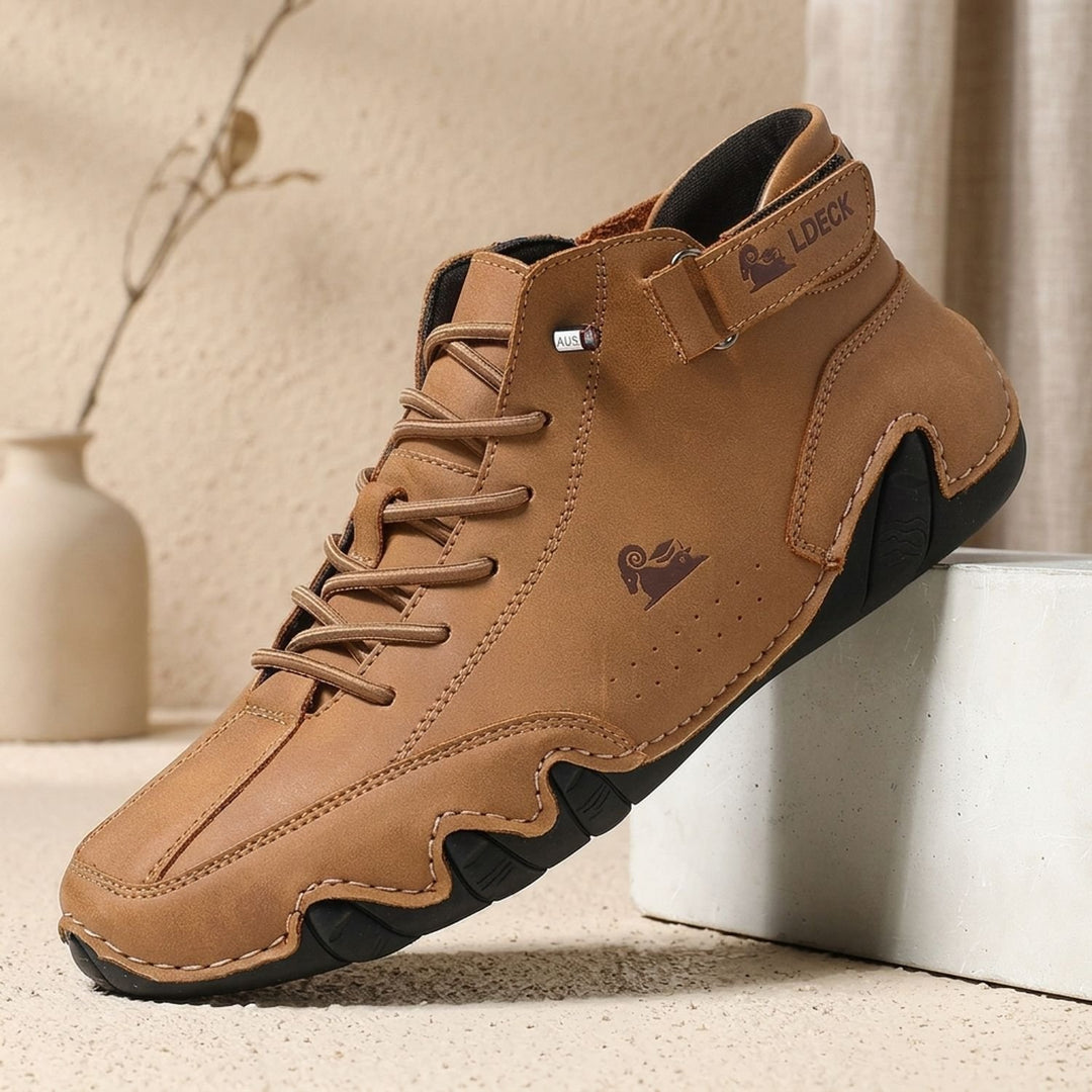 Men's AquaSteady Waterproof Orthopedic High-Top Leather Sneakers - Brown