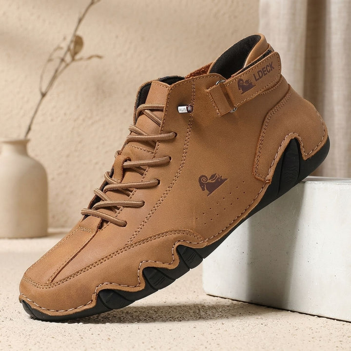 Men's AquaSteady Waterproof Orthopedic High-Top Leather Sneakers - Brown