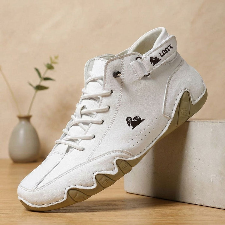 Men's AquaSteady Waterproof Orthopedic High-Top Leather Sneakers - White