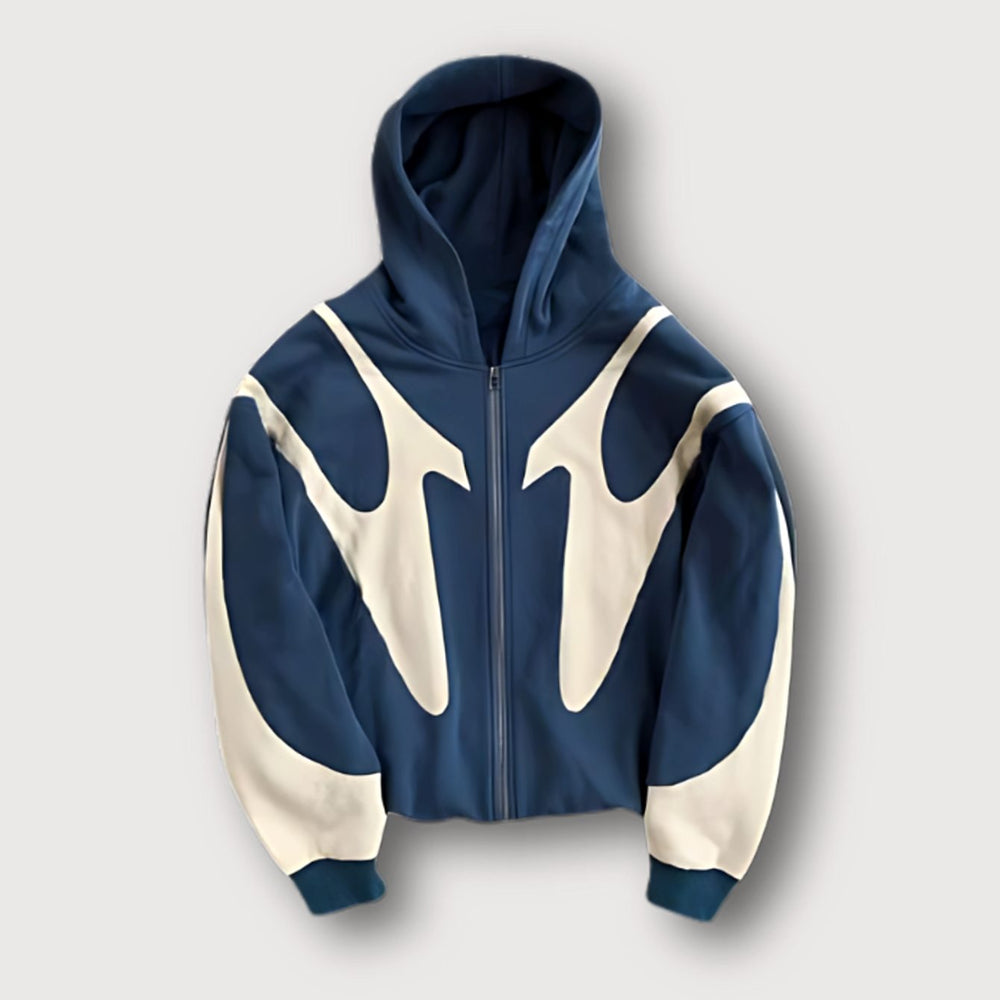 Men's Bold Contrast-Panel Full-Zip Graphic Hoodie - Blue