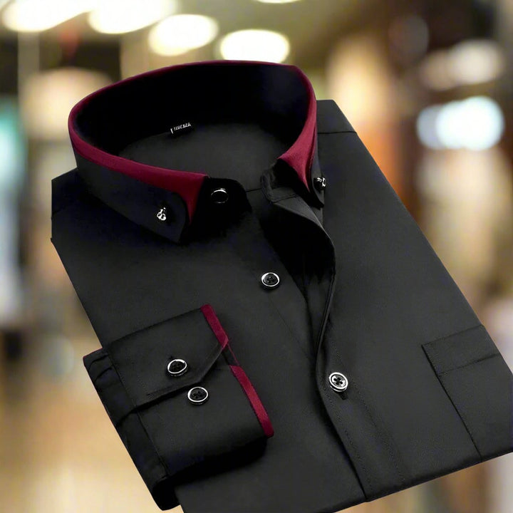 Men's Button-Down Long-Sleeve Contrast-Collar Dress Shirt - Black