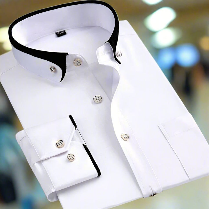 Men's Button-Down Long-Sleeve Contrast-Collar Dress Shirt - White