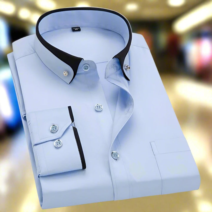 Men's Button-Down Long-Sleeve Contrast-Collar Dress Shirt - Light Blue