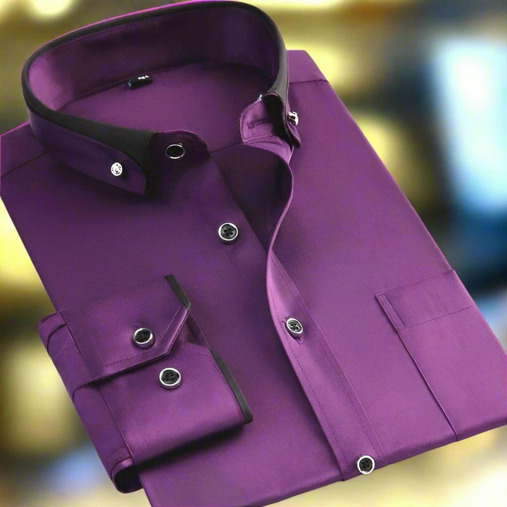 Men's Button-Down Long-Sleeve Contrast-Collar Dress Shirt - Lilac