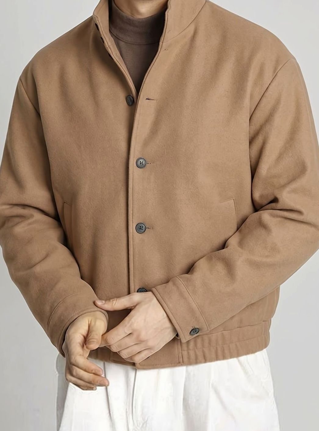 Men's Button-Front Wool-Look Bomber Jacket