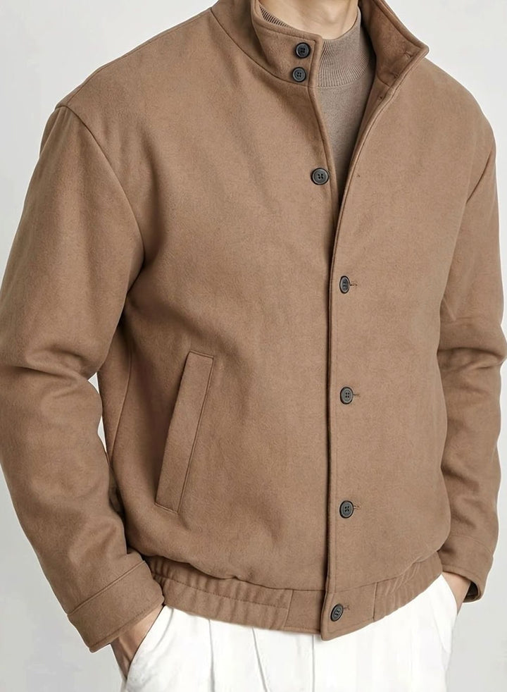 Men's Button-Front Wool-Look Bomber Jacket