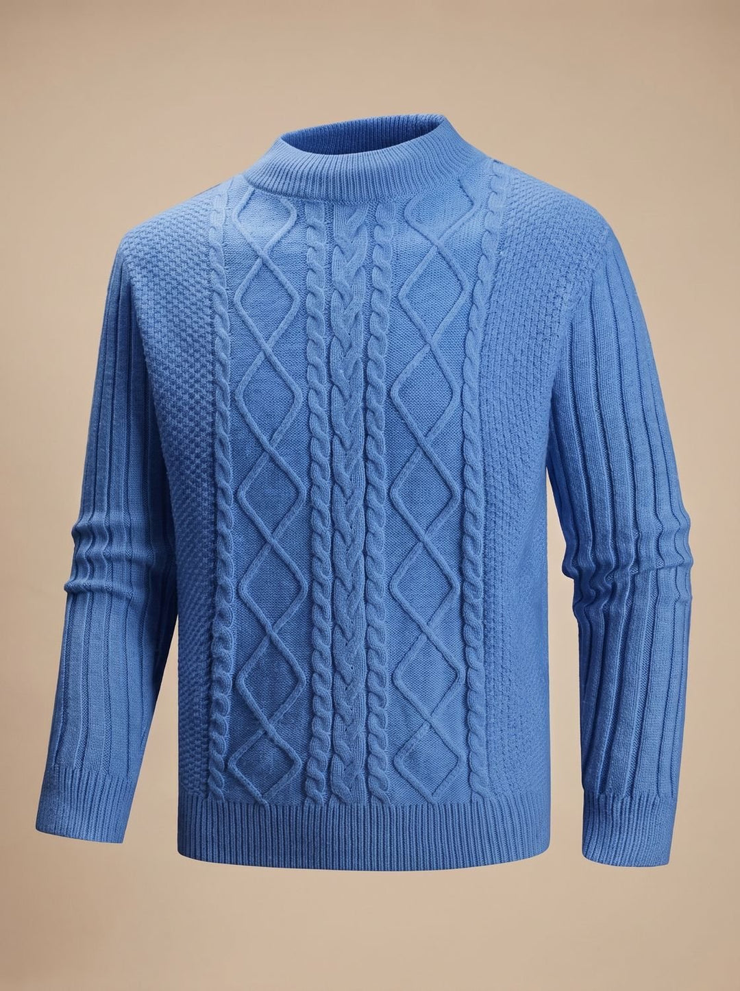 Men's Cable-Knit Mock-Neck Regular-Fit Pullover Sweater - Blue