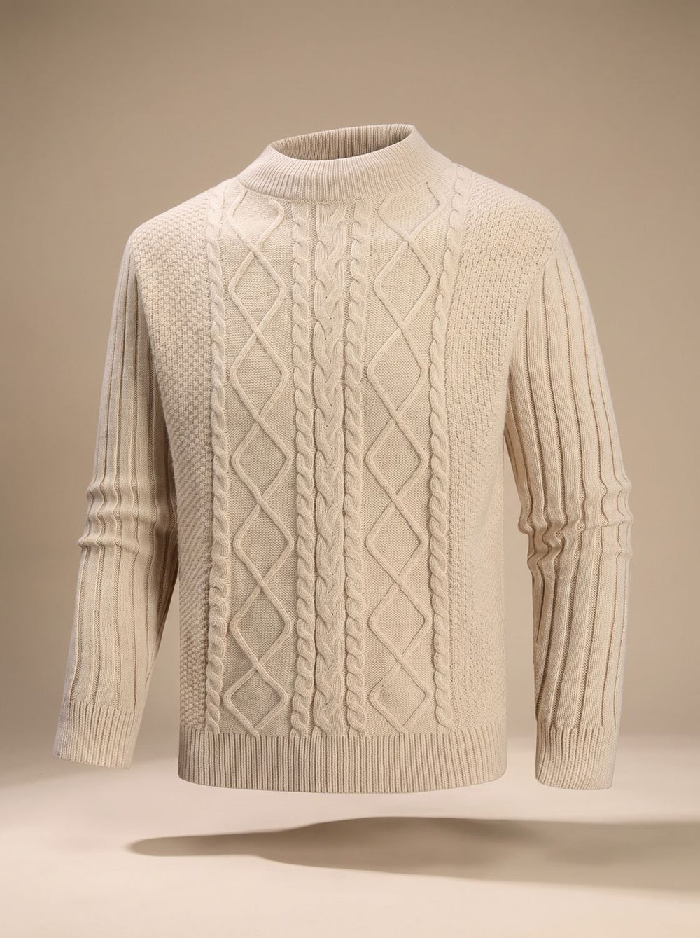 Men's Cable-Knit Mock-Neck Regular-Fit Pullover Sweater - Khaki