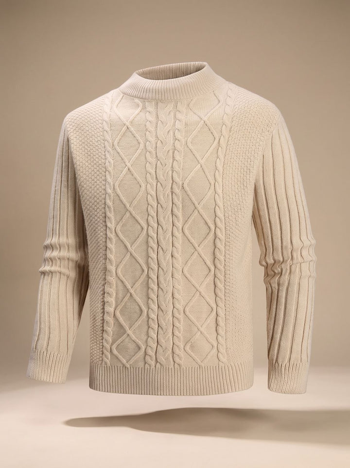 Men's Cable-Knit Mock-Neck Regular-Fit Pullover Sweater - Khaki