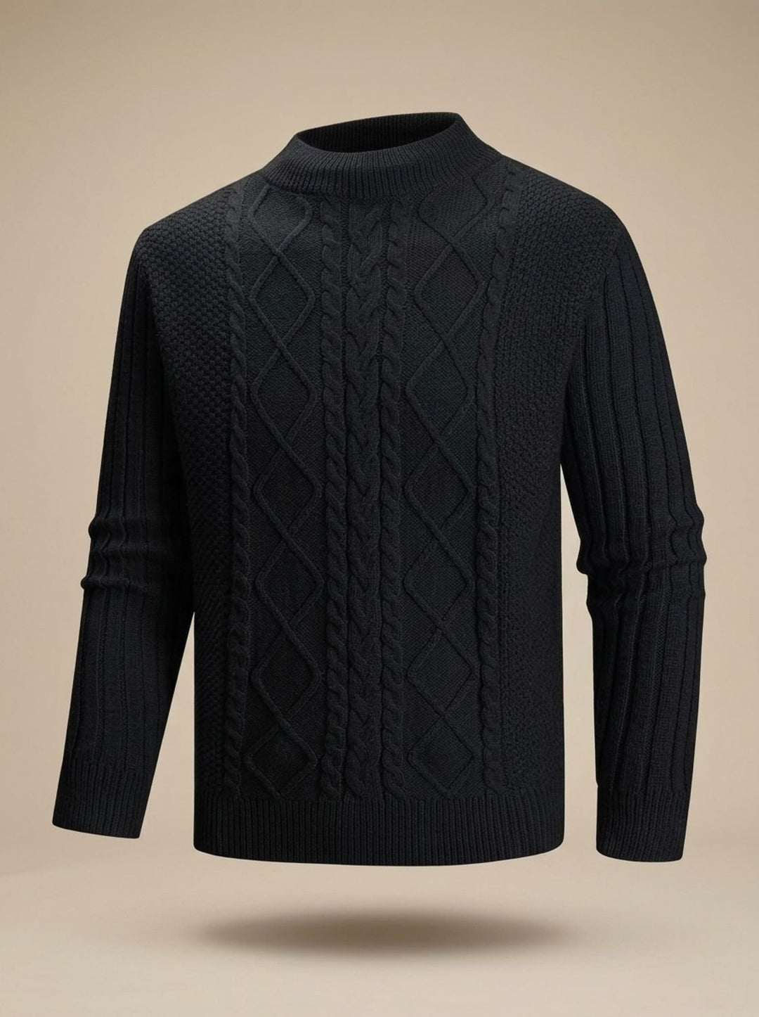Men's Cable-Knit Mock-Neck Regular-Fit Pullover Sweater - Black