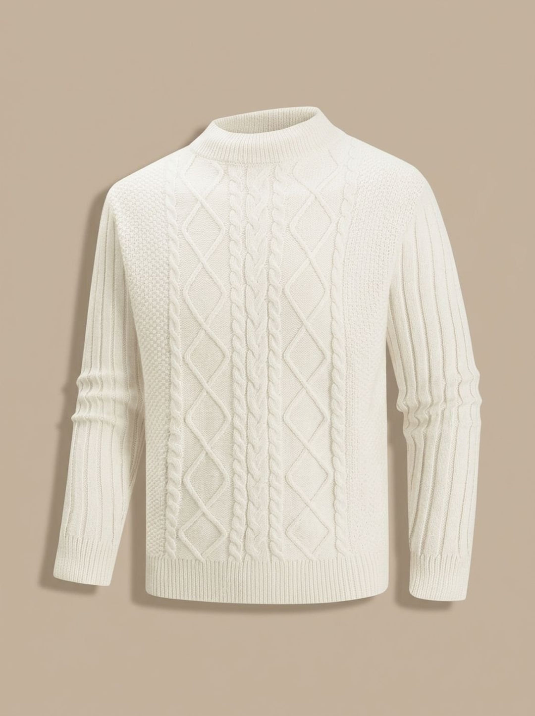 Men's Cable-Knit Mock-Neck Regular-Fit Pullover Sweater - Ecru