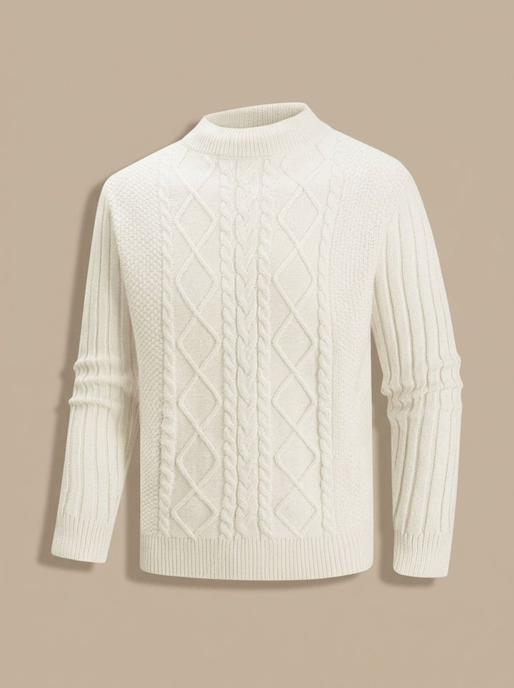 Men's Cable-Knit Mock-Neck Regular-Fit Pullover Sweater - Ecru