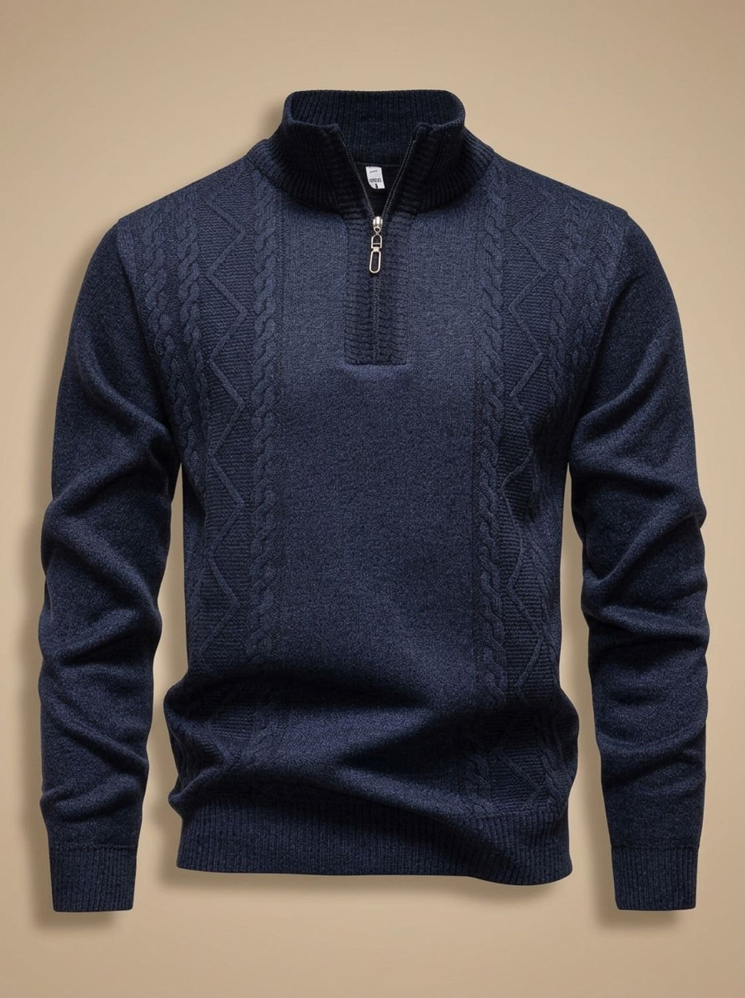 Men's Cable-Knit Quarter-Zip Stand-Collar Pullover Sweater