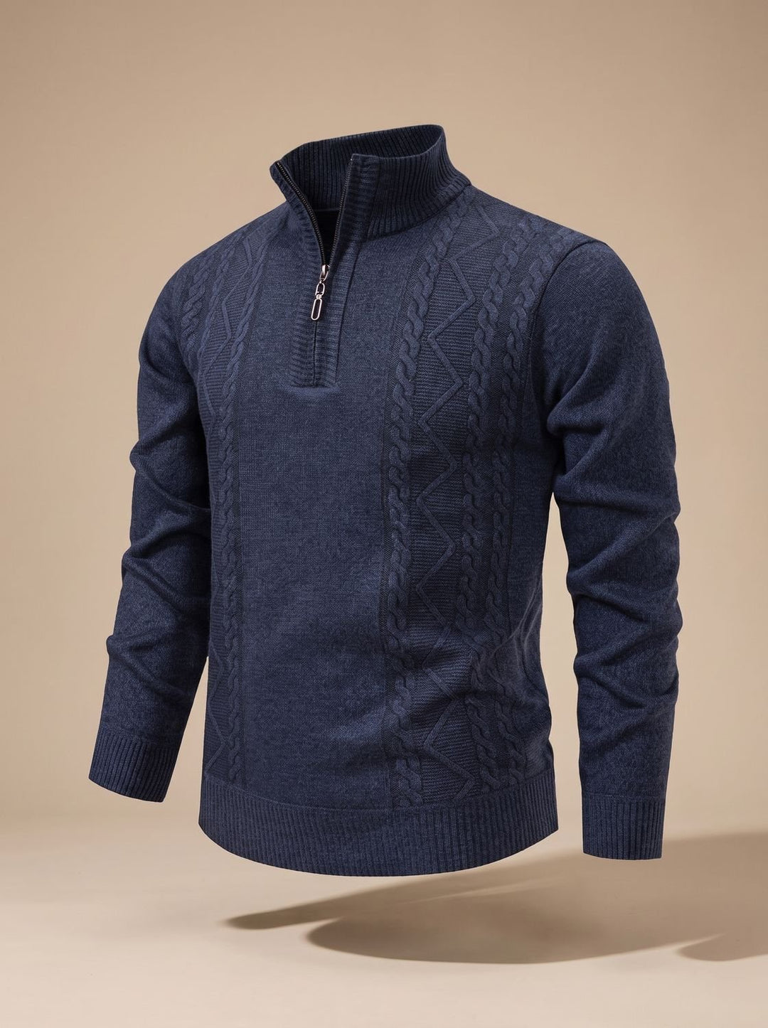 Men's Cable-Knit Quarter-Zip Stand-Collar Pullover Sweater