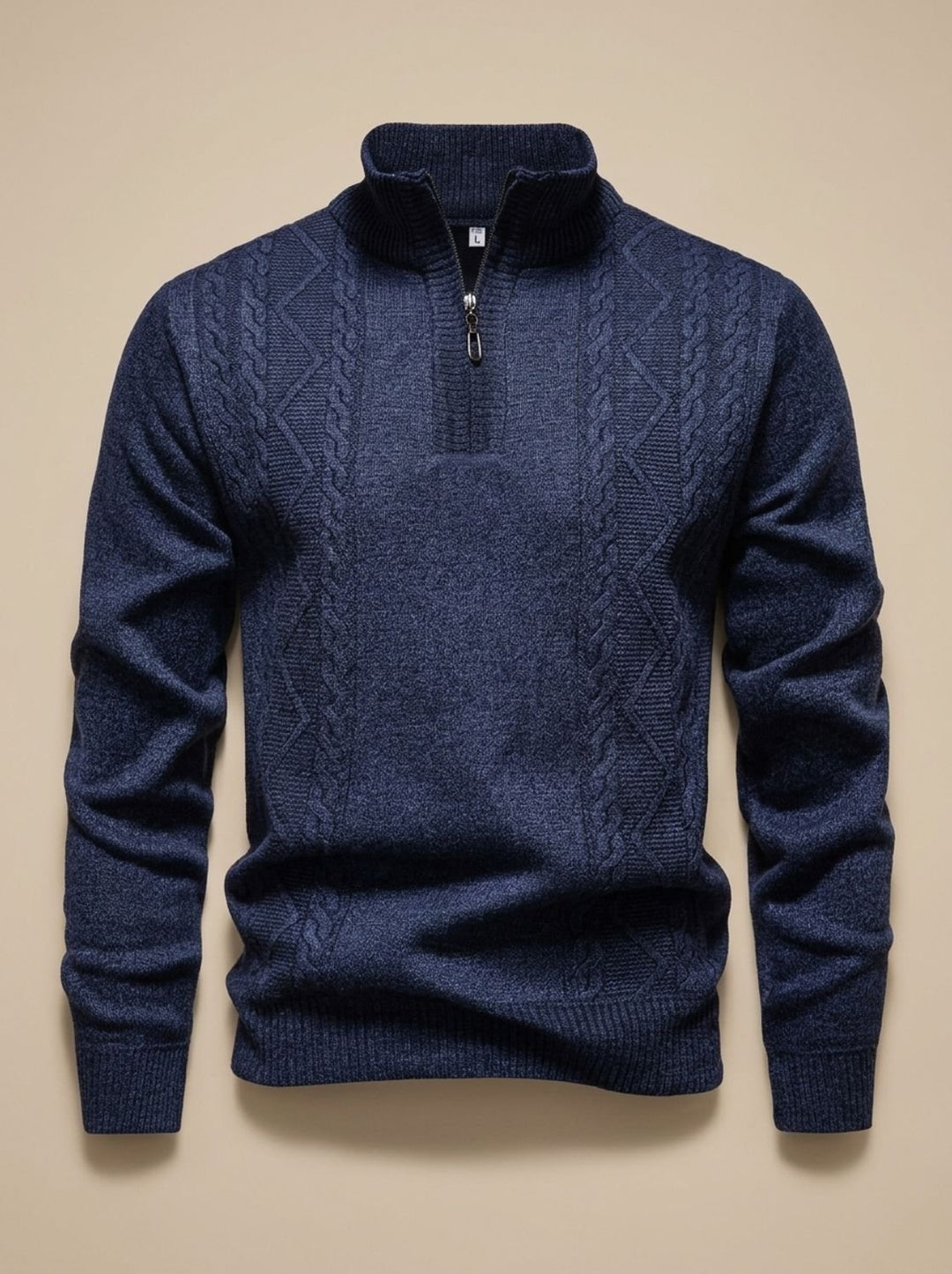 Men's Cable-Knit Quarter-Zip Stand-Collar Pullover Sweater - Dark Gray
