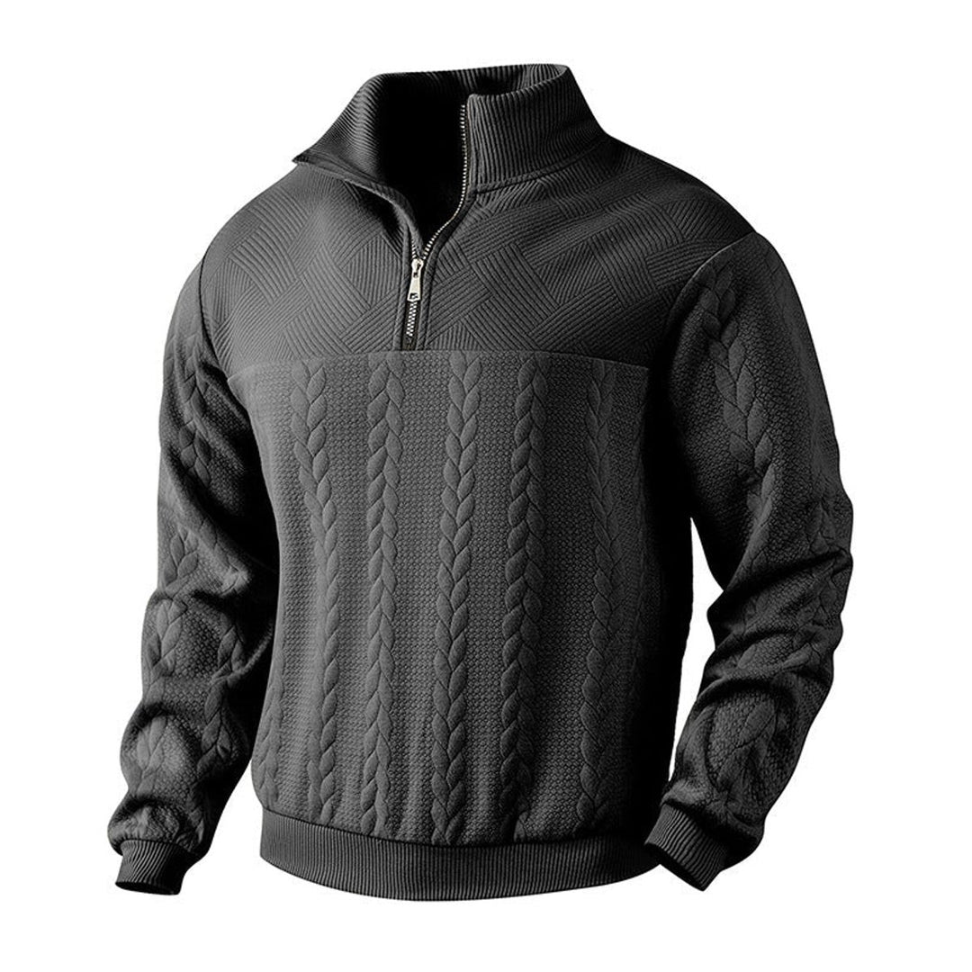 Men's Cable Knit Sweater Quarter-Zip Pullover - Black