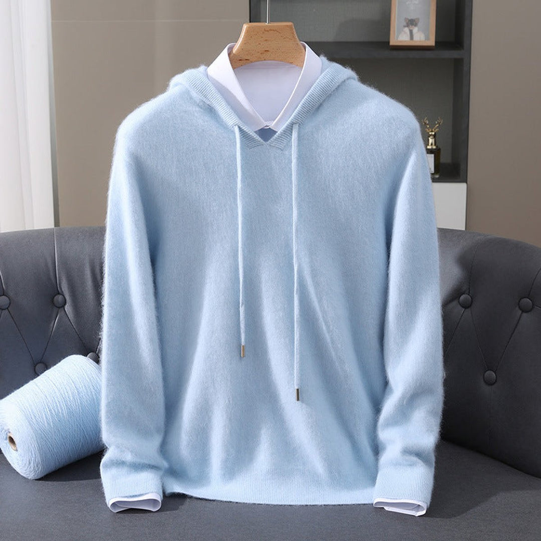 Men's Cashmere Hooded Pullover Sweater Soft Knit Hoodie - Blue