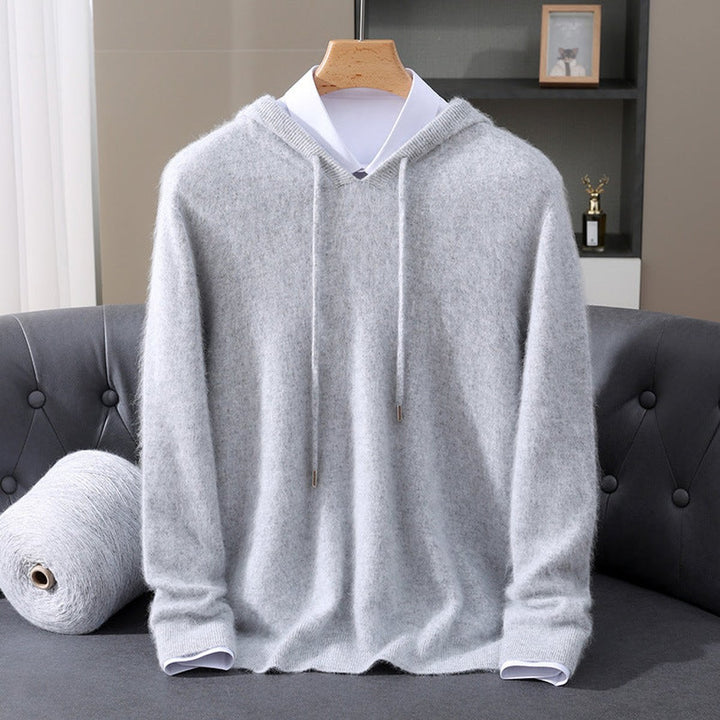 Men's Cashmere Hooded Pullover Sweater Soft Knit Hoodie - Gray