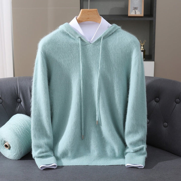 Men's Cashmere Hooded Pullover Sweater Soft Knit Hoodie - Teal