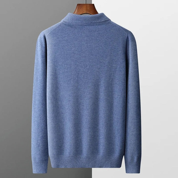 Men's Cashmere Knit Sweater Long Sleeve Polo Button Pullover