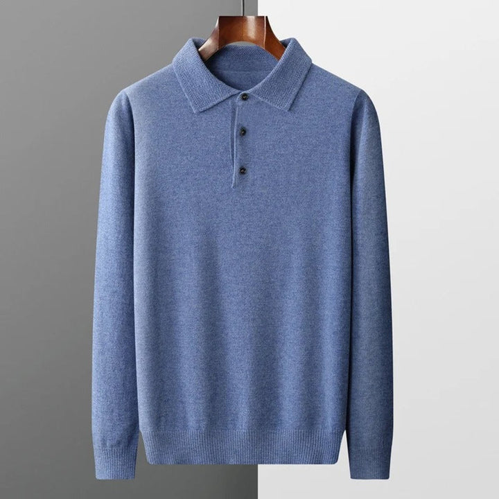Men's Cashmere Knit Sweater Long Sleeve Polo Button Pullover