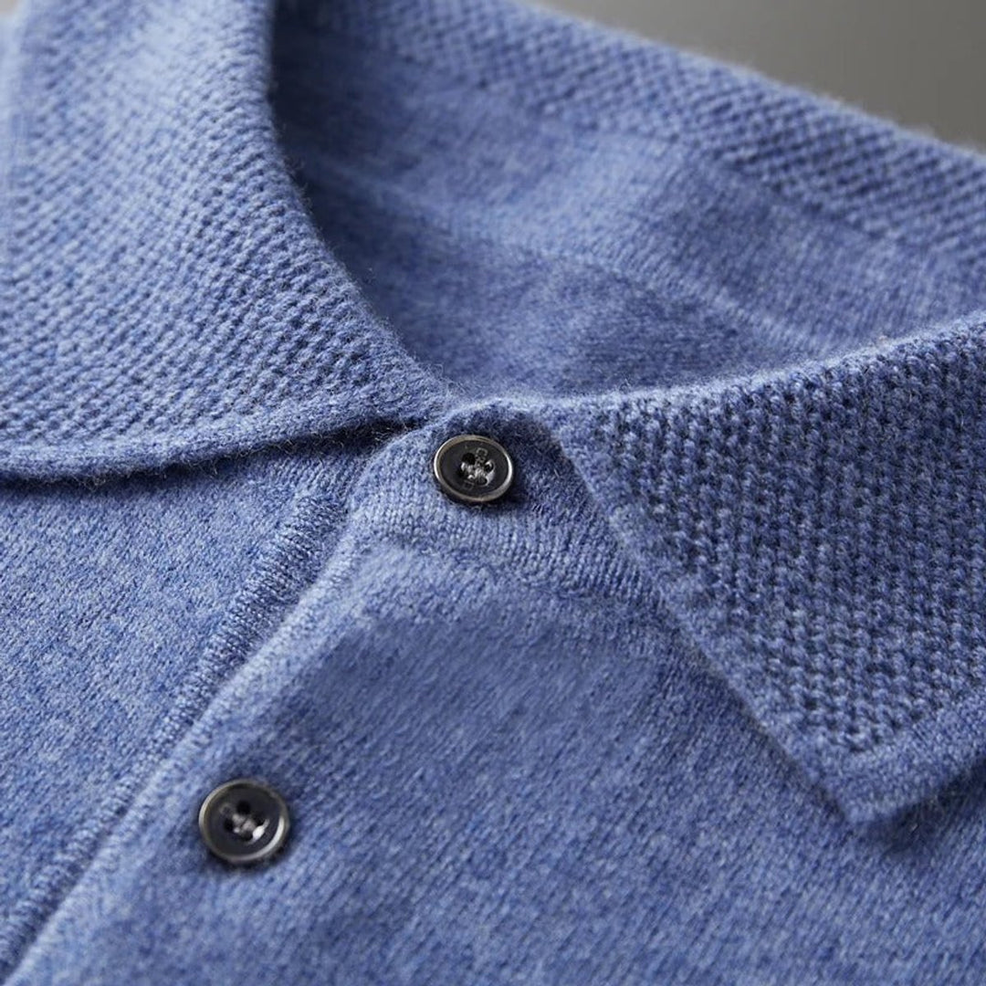 Men's Cashmere Knit Sweater Long Sleeve Polo Button Pullover