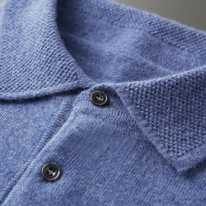 Men's Cashmere Knit Sweater Long Sleeve Polo Button Pullover